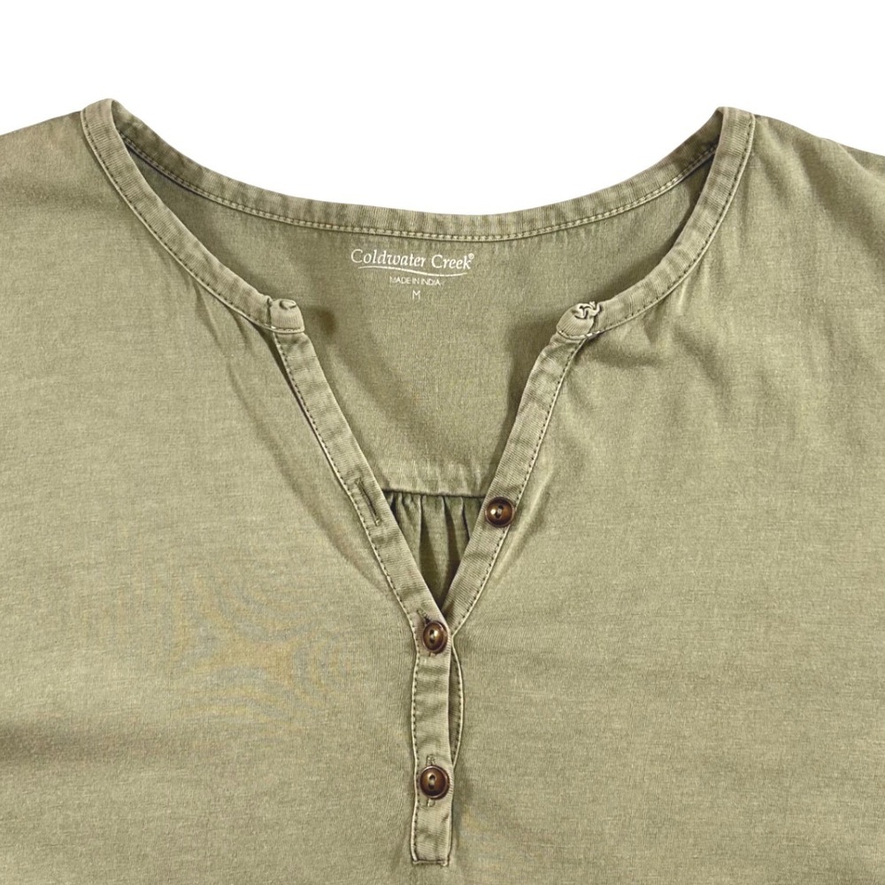 Coldwater Creek Womens Sage Green 100% Cotton Short Sleeve Henley Top Size M - Picture 2 of 5